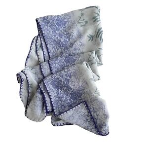 Hand Knitted Edge Floral Aqua and Green Blue Scarf. Polyester. Purple 57' X 19"